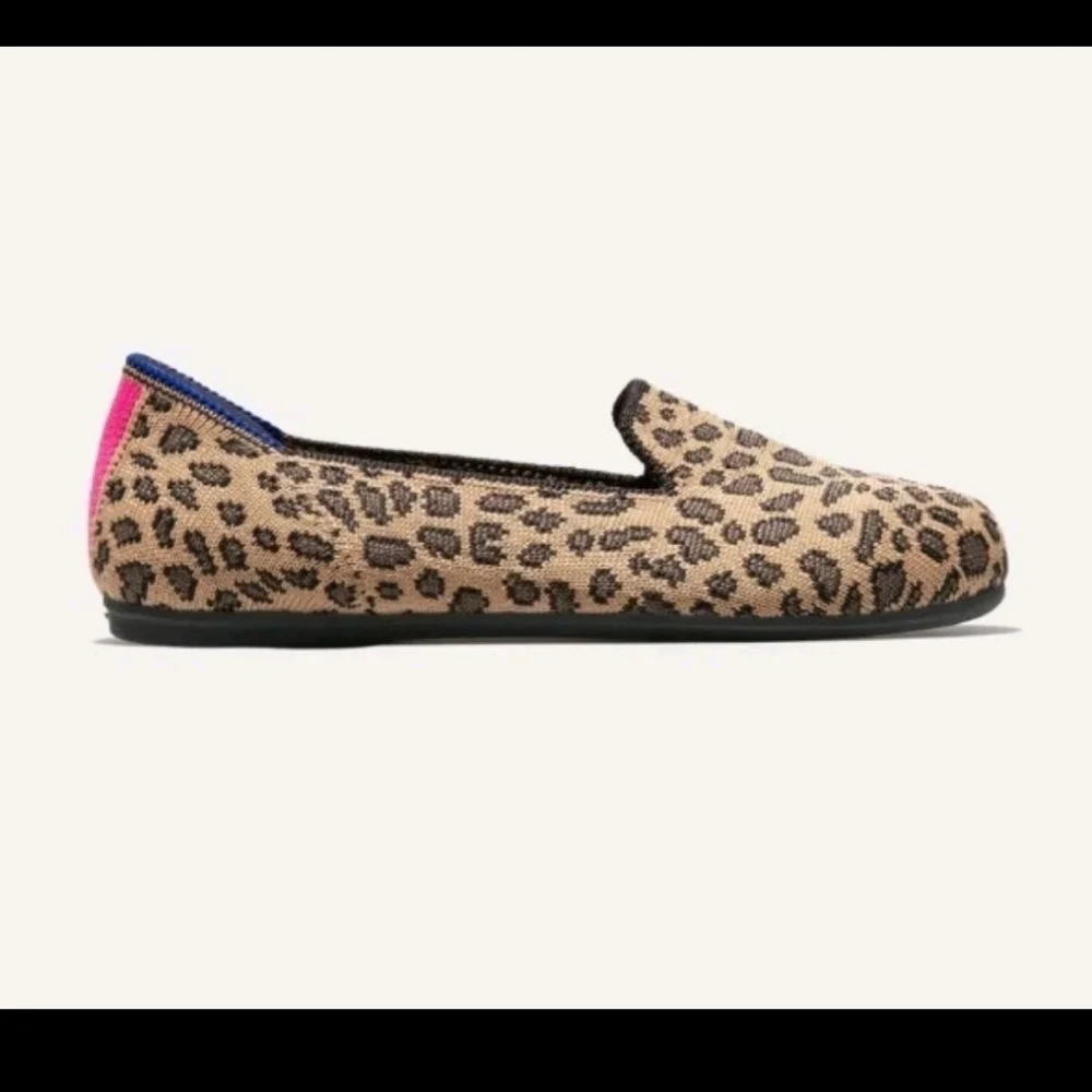 Rothy's Kids Leopard Slip-On Flats with Blue Trim